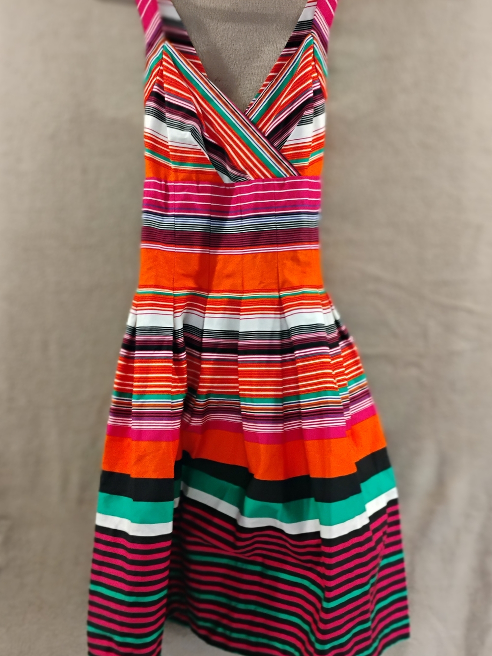 Calvin Klein Orange, Pink & Green Striped Midi Dress